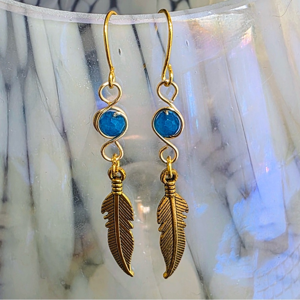 Hand Crafted Gold and Blue Onyx Bohemian Earrings